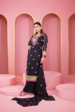 Georgette Three Piece with Dollar and Embroidery Work, 6 Colours