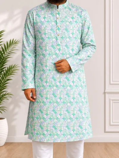 Men's Pure Cotton Printed Panjabi, Sizes 38 to 44