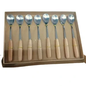 8 Pcs Japanese Style Beech Stainless Steel Long Handle Spoons