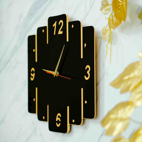 Noir Square – Black Acrylic Luxury Wall Clock (13″ x 13″)