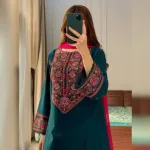 Soft Cotton Three Piece with Embroidered Salwar and Georgette Orna