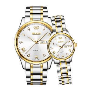 Olevs 5563 Couple Watch tow tone chain (white dial)