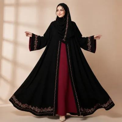 Two-Piece Embroidered Atast Koti Set with Hijab