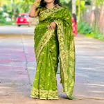 Premium Olive Green Traditional Jamdani Cotton Saree