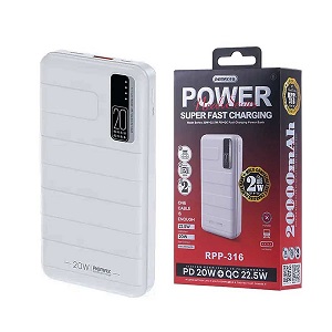 REMAX RPP-316 PD+QC Fast Charging Power Bank- 20000mAh – White Color
