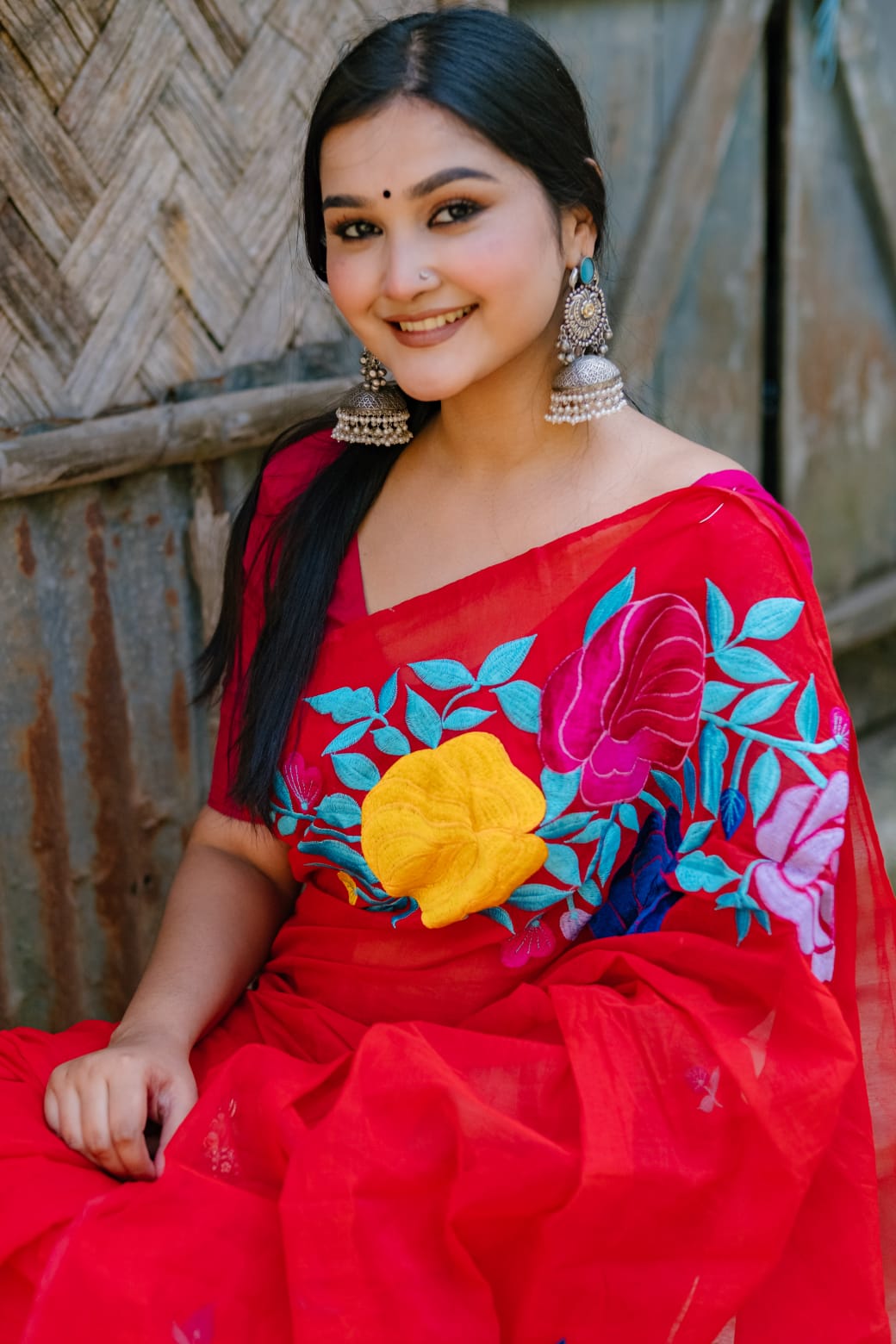 Women's Half Silk Saree with Embroidered Work, 6 Colour Choices