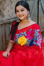 Embroidered Half Silk Saree for Women, 12 Haath Length