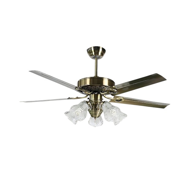 Qulik Luxoria UL 52" -Glass Flower Lampshade Copper Motor Remote Control Under-light Ceiling Fan Fan Q-8118-AB