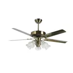 Qulik Luxoria UL 52" -Glass Flower Lampshade Copper Motor Remote Control Under-light Ceiling Fan Fan Q-8118-AB