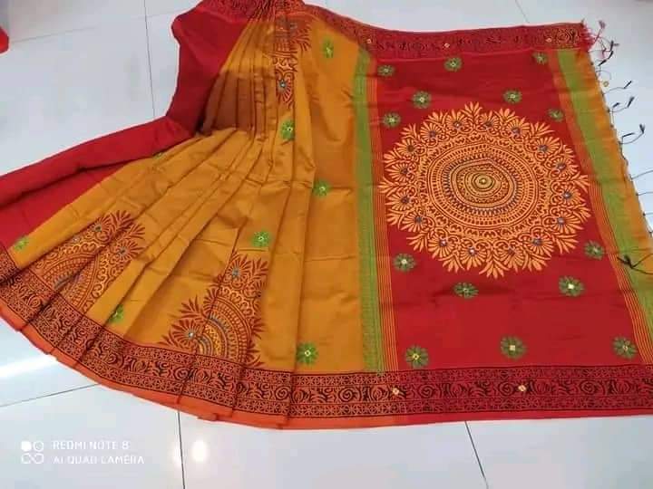 Dhupian Silk Saree for Women, Block Print and Embroidery, 13 Haath