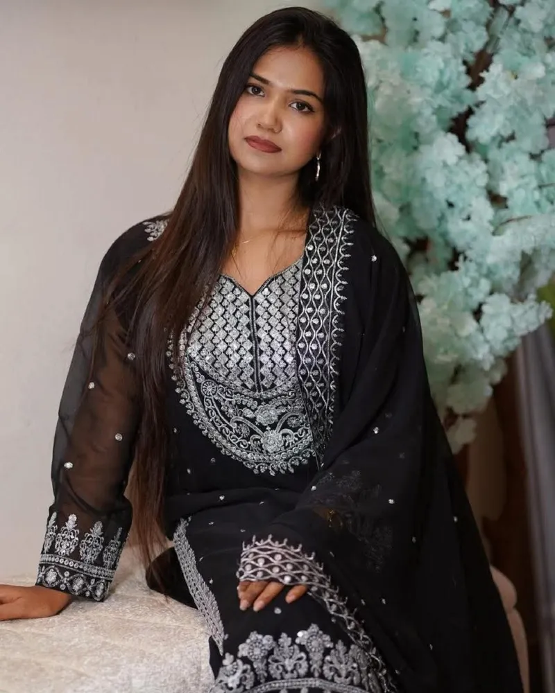 Weightless Georgette Embroidered Three Piece with Sequin Work