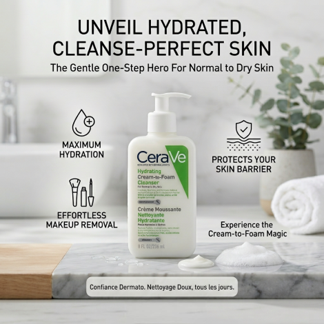 CeraVe Hydrating Cream to Foam Cleanser 236ml (France)