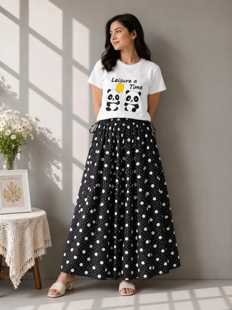 Women's Linen Skirt and Cotton T-Shirt Set, 39 Inch Skirt