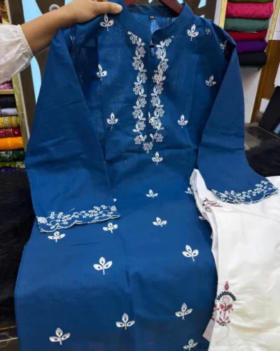 Women's Soft Cotton Embroidered Two Piece Set, 3 Colours