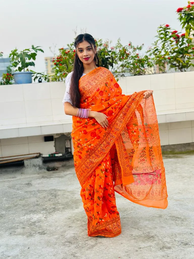 Screen Printed Half Silk Saree for Women, 12 Haath Long