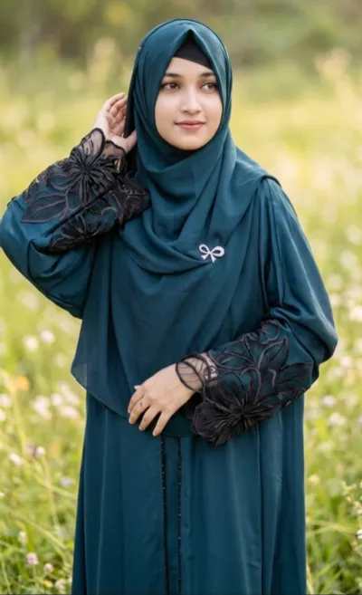 Lace Work Abaya Borka in Cherry Fabric, 3 Colours