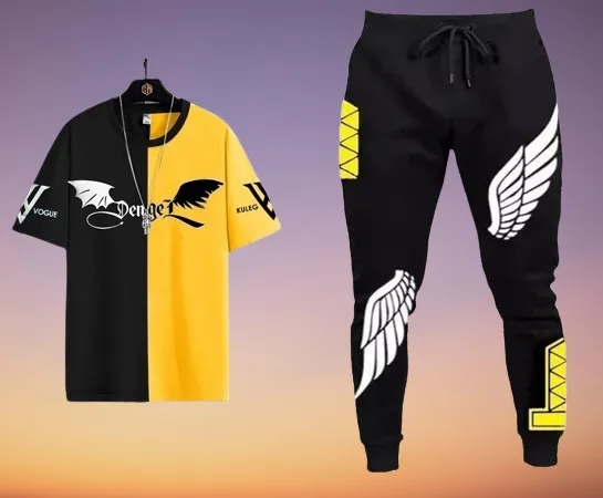 Men's Mesh Fabric Tee and Full Pant Two-Piece Set, 5 Colours