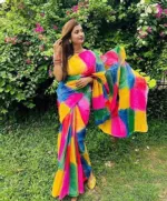 Half Silk Hand Print Saree with Tuli Brush Work