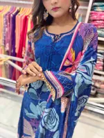 Digital Print Gown Three Piece with Karchupi and Georgette Orna