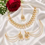 Premium Gold-Plated Kundan & Pearl Bridal Jewelry Set with Ear Chains (Kan-Tan)