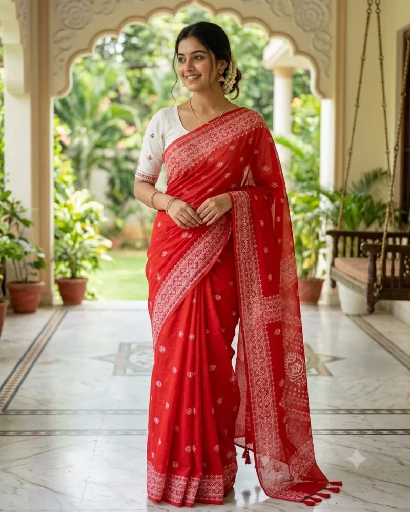 Chanderi Silk Floral Digital Print Saree, 3 Colours