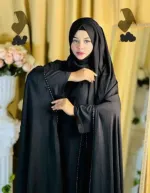 Lace Work Abaya with Inner, Koti and Hijab, Free Body Size