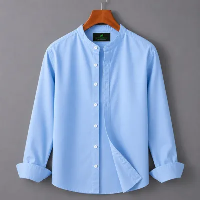 Men's Oxford Cotton Band Collar Full Sleeve Shirt, Slim Fit