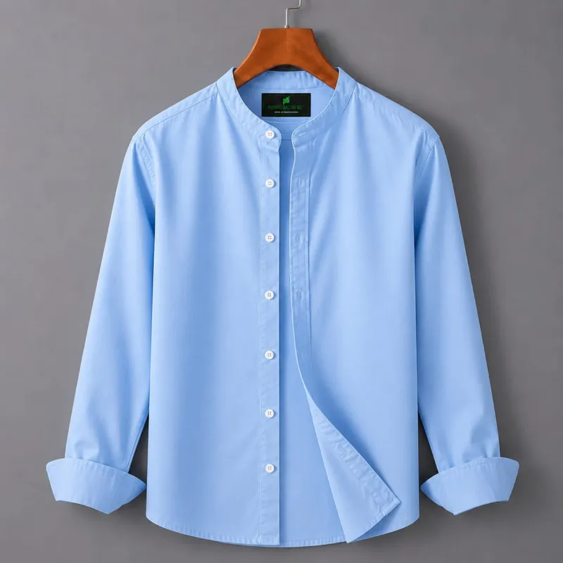 Men's Solid Oxford Long Sleeve Shirt with Band Collar