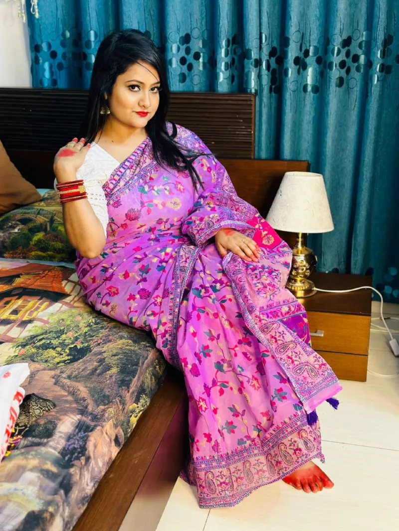 Women's Half Silk Screen Print Saree, 12 Haath