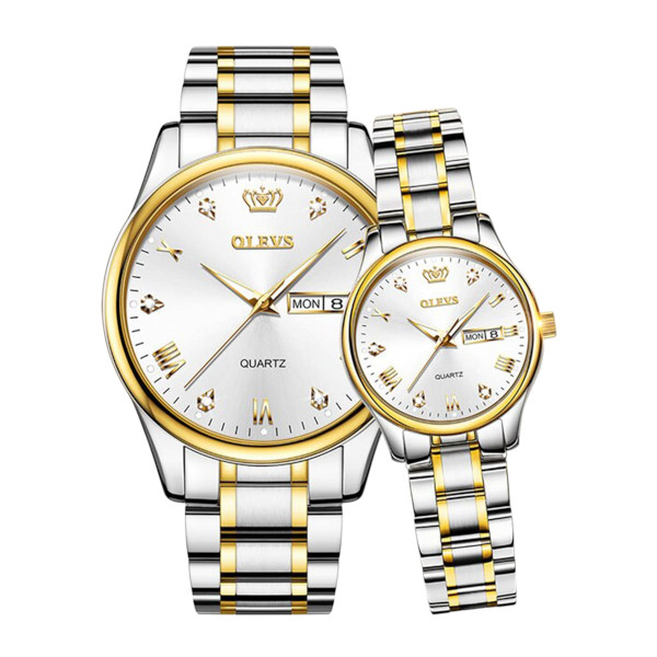 Olevs 5563 Couple Watch tow tone chain (white dial)