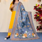 Mustard Yellow & Slate Blue Printed Cotton Three-Piece Set