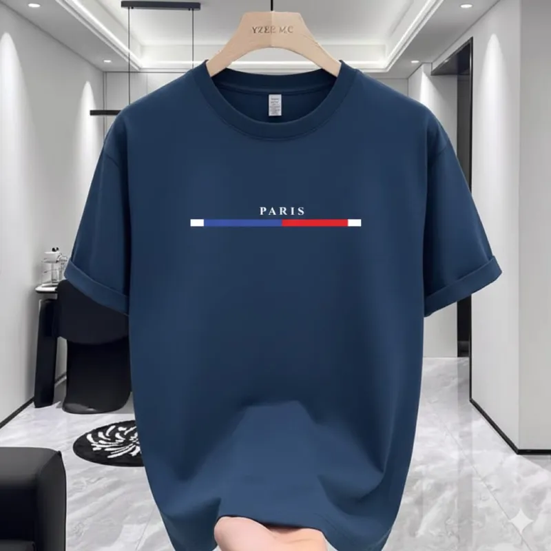 Men's Cotton-Spandex Drop Shoulder T-Shirt, DTF Print, 220 GSM