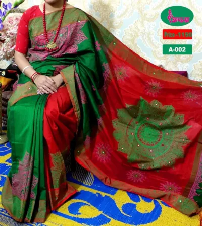 Women's Half Silk Hand Print Saree in 6 Shades, 12 Haath