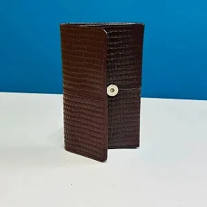 Crocodile Texture Original Leather Men’s Long Wallet – Brown