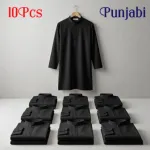 10 Pcs Black Solid Punjabi Combo