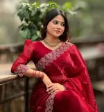 Stone Work Georgette Saree and Matching Blouse, 6 Colours