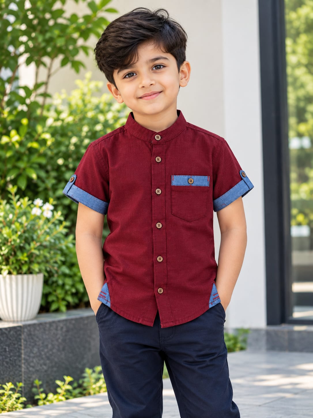 Boys' Half Sleeve Slub Cotton Shirt, 5 Colours, 2 to 8 Years