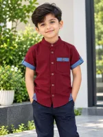 Boys' Slub Cotton Half Sleeve Shirt, 2 to 8 Years