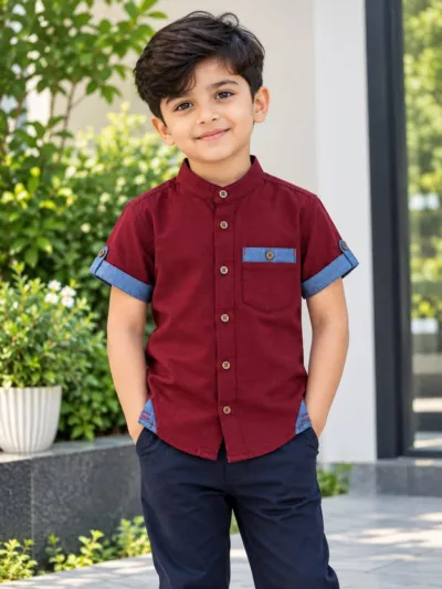 Boys' Half Sleeve Slub Cotton Shirt, 5 Colours, 2 to 8 Years