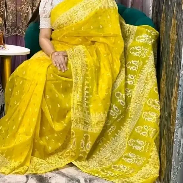 Hand Printed Half Silk Saree in 6 Colours, 12 Haath Long