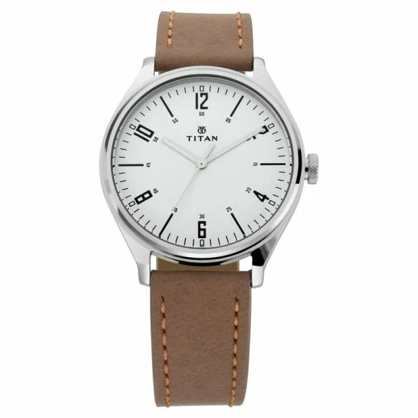 Titan Workwear Men’s Urban Edge Lustrous Silver Dial Leather Watch- 1802SL01