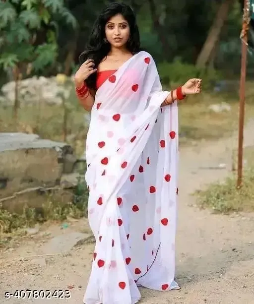 Embroidered Georgette Saree with Tassels, Without Blouse