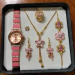 Rose Gold & Pink Crystal Jewelry Combo Gift Set 6 Pcs