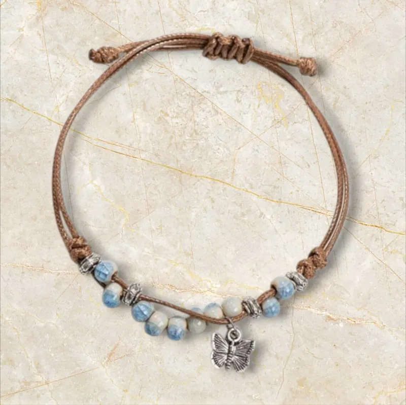 Butterfly Braided Fabric Bracelet for Girls, Ice Blue Gradient