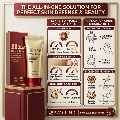 3W Clinic BB Cream UV Sun Block SPF 50+ PA+++ 50ml (Korea)