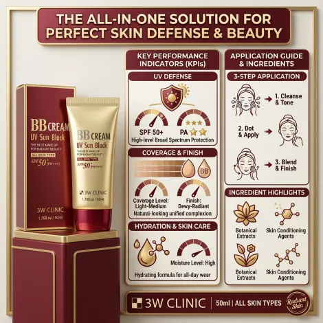3W Clinic BB Cream UV Sun Block SPF 50+ PA+++ 50ml (Korea)