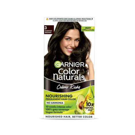 Garnier Color Naturals Creme Riche Nourishing Permanent Hair Color - 3 Darkest Brown 70ml+60g (India)