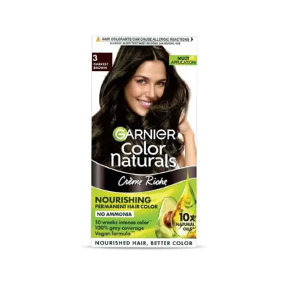Garnier Color Naturals Creme Riche Nourishing Permanent Hair Color - 3 Darkest Brown 70ml+60g (India)
