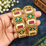 Royal Minakari & Ruby-Emerald Gold-Plated Bangle Set