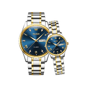 Olevs 5563 Couple Watch tow tone chain (blue dial)